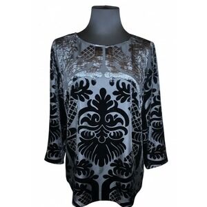 RSVP by Talbots Top Womens Medium Black Velvet Burnout Embossed Formal Cocktail